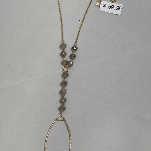 Ballet Gold tone chain with neutral beads and large gold tear drop pendant - Picture 1 of 7
